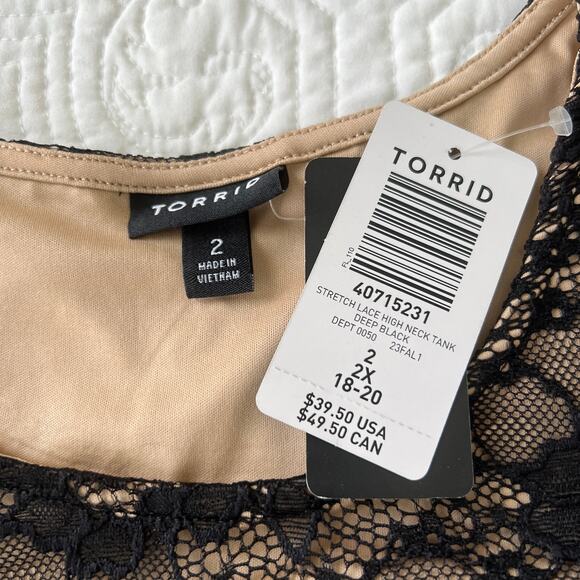 Torrid Lace Overlay Tank Black Nude Sleeveless Blouse Torrid 2 18/20 NWT - Picture 7 of 9